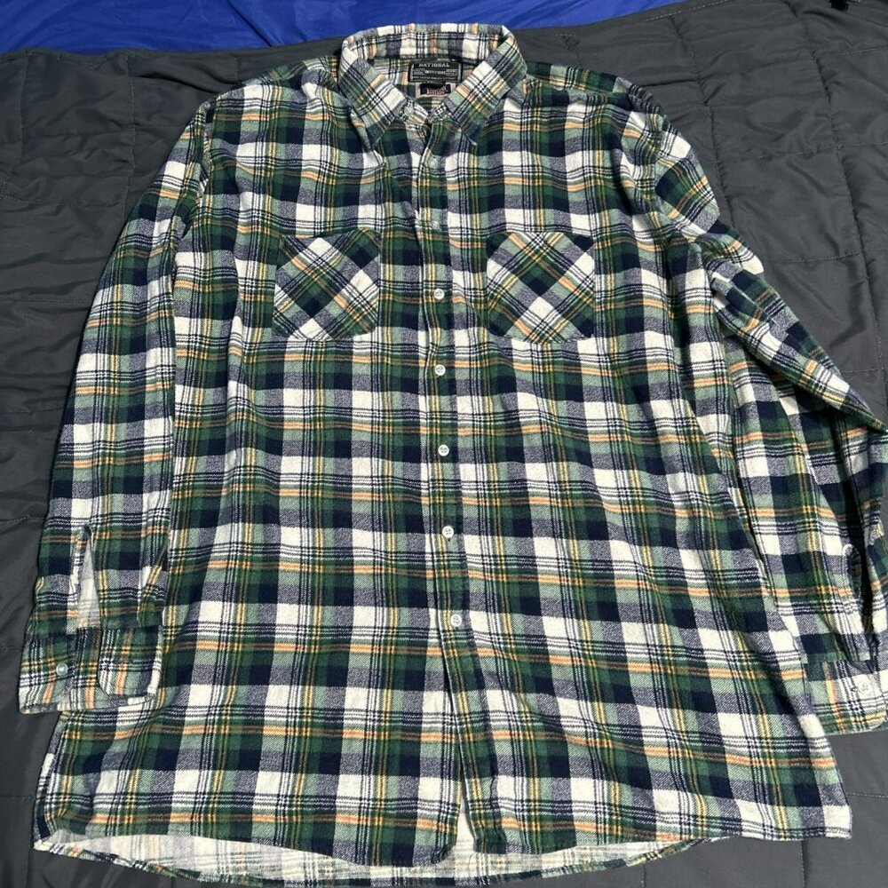 Vintage National Outfitters Flannel Shirt XL Green Blue White American Edition